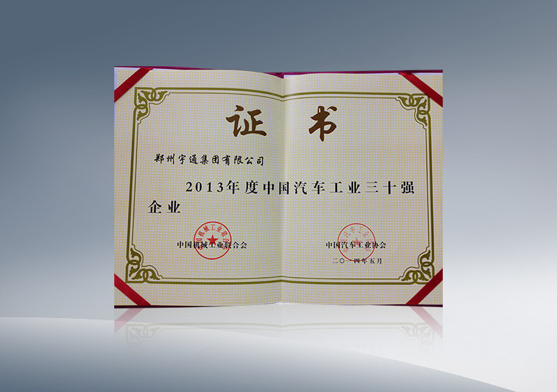 2013年度汽车工业三十强——证书